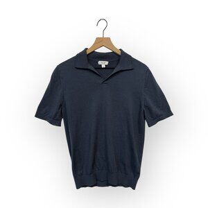 Reiss Duchie Johnny Collar Short Sleeve Wool Polo Sweater Size M Medium Blue Top